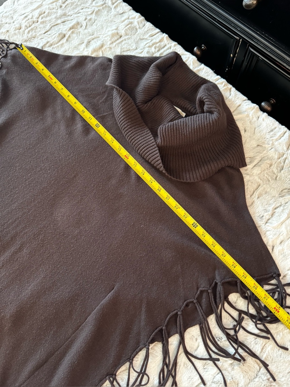 Michael Kors Brown Cowl-Neck Fringe Poncho, Soft Cozy - Picture 12 of 15